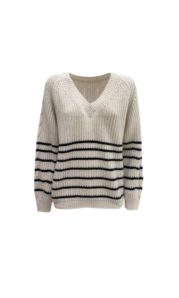 V-neck jumper with stripes