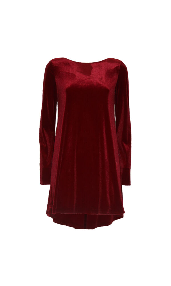 SHORT VELVET DRESS WITH BOAT NECKLINE