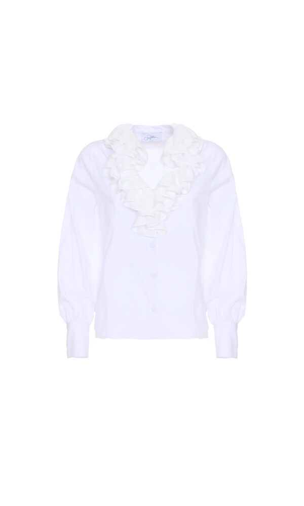 GEORGETTE RUFFLED COLLAR POPLIN SHIRT