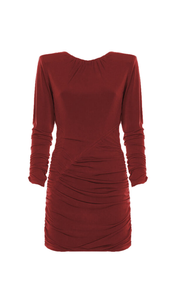 ABITO CORTO INCRESPATO IN JERSEY - BURGUNDY, 42-S
