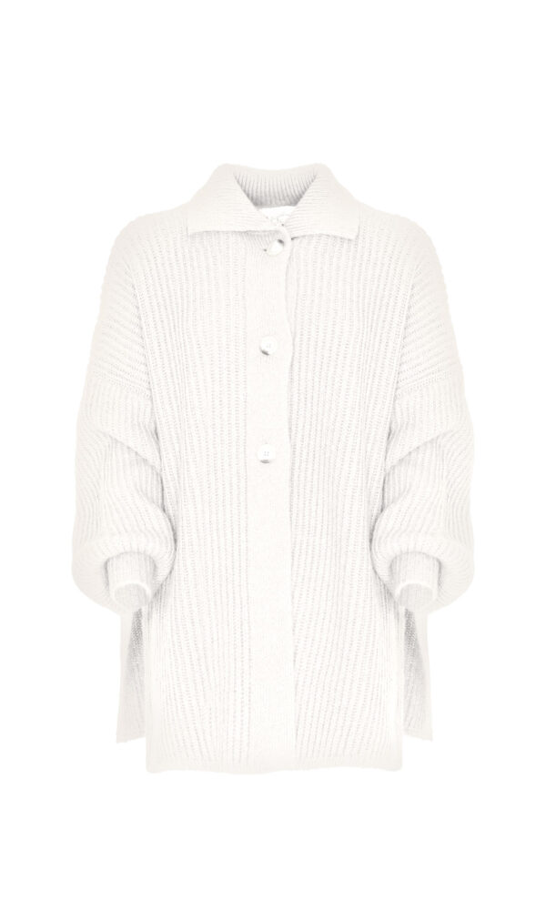 CARDIGAN OVER CON COLLETTO A POLO - CHAMPAGNE, S