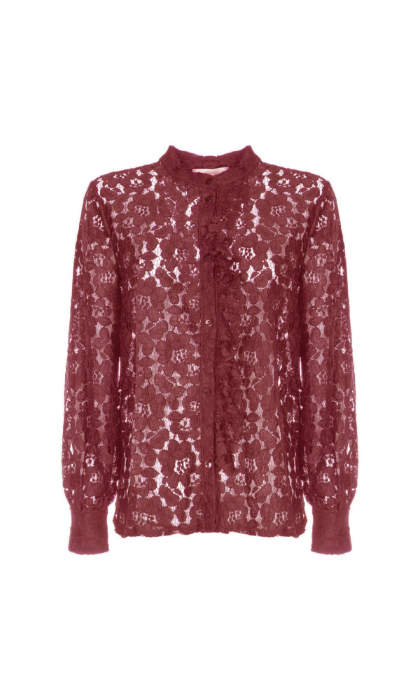 CAMICIA MANICHE LUNGHE IN PIZZO MACRAME' - AMARANTH, 40-XS