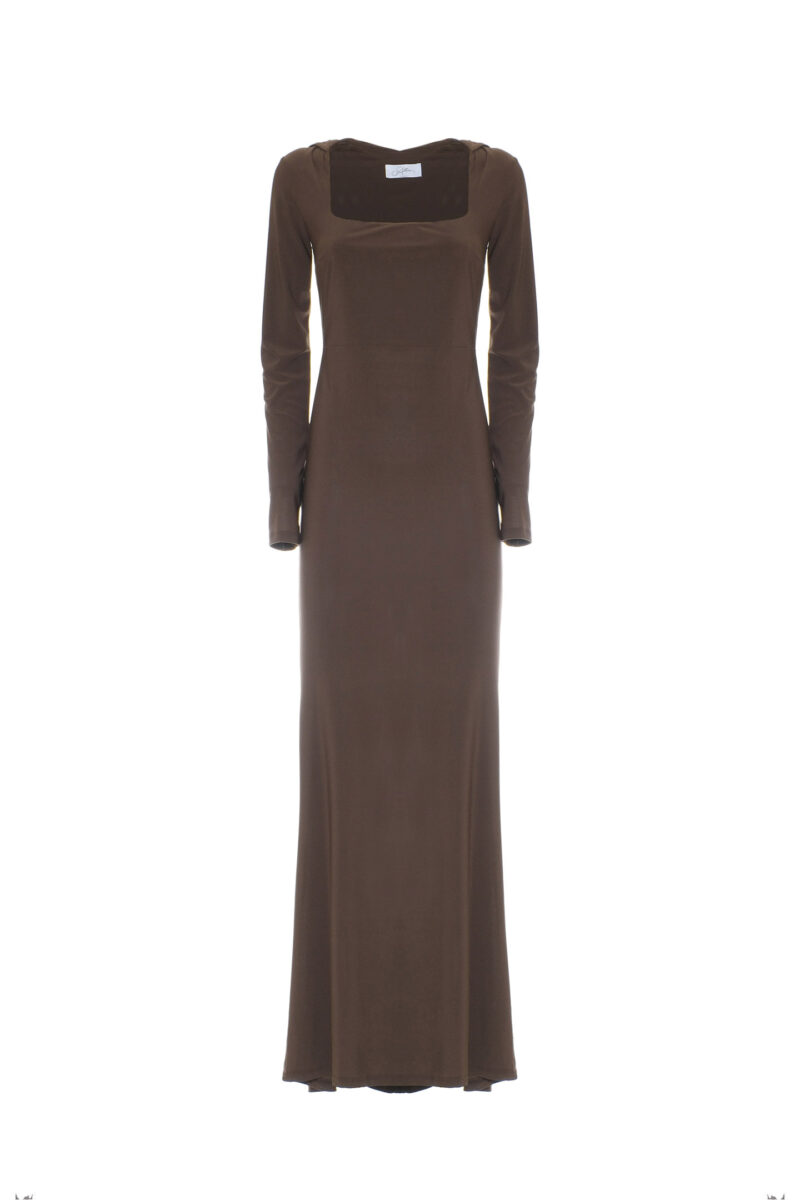LONG DRESS WITH HOOD IN SOLID JERSEY