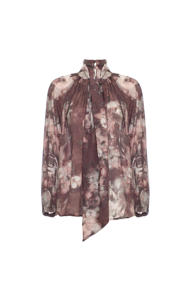BLUSA CON STAMPA FLOREALE E SCIARPINA