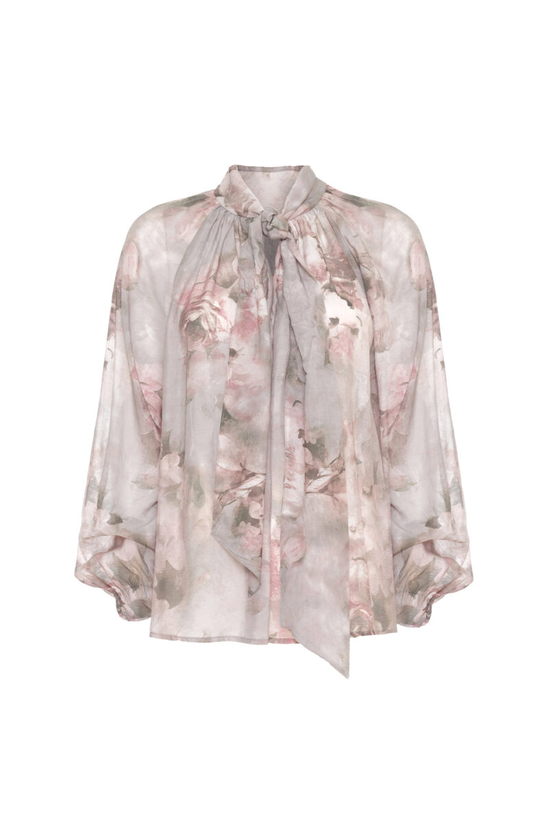 BLUSA CON STAMPA FLOREALE E SCIARPINA - immagine 6