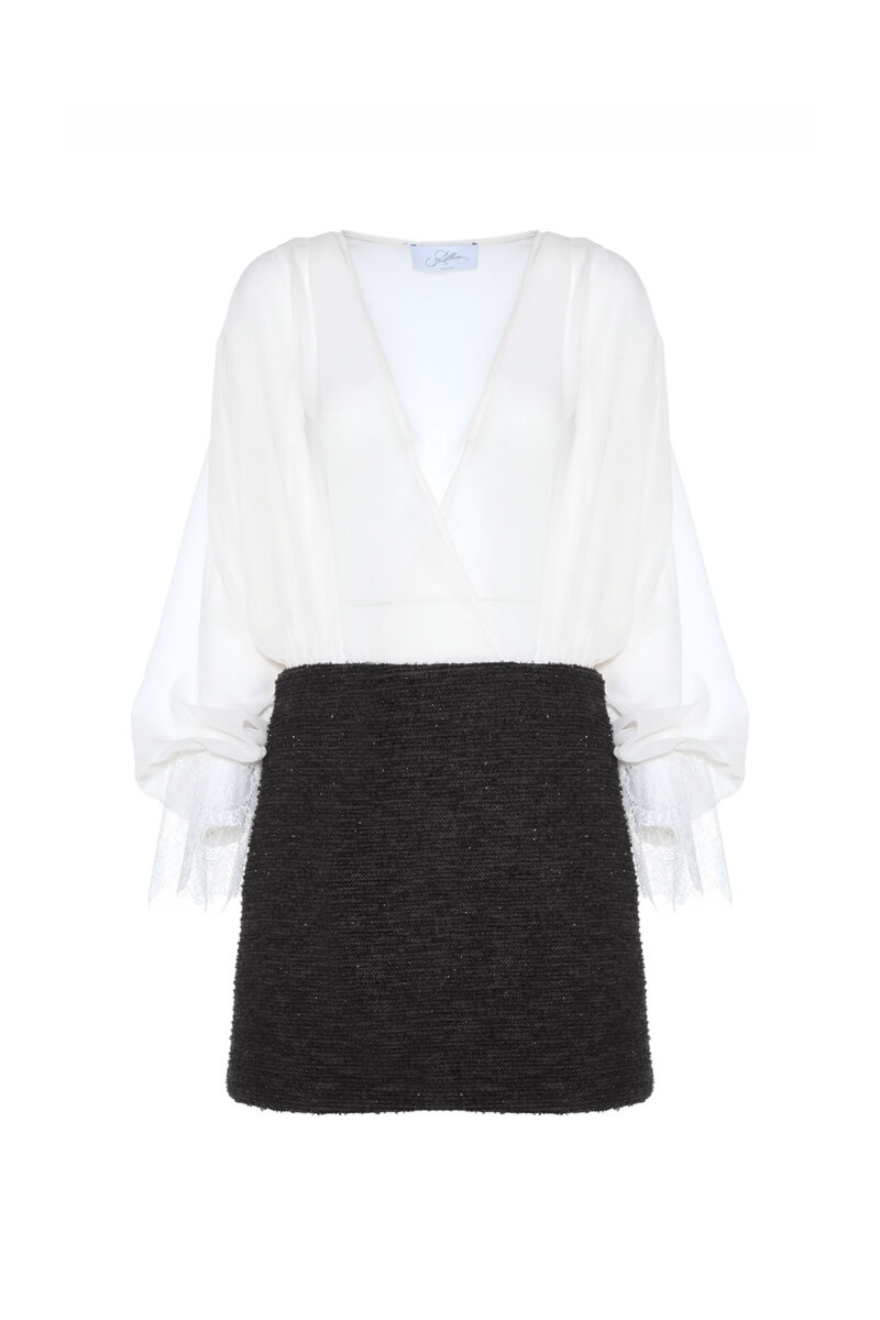 ASSEMBLED DRESS IN BOUCLE AND CHIFFON - Image 4