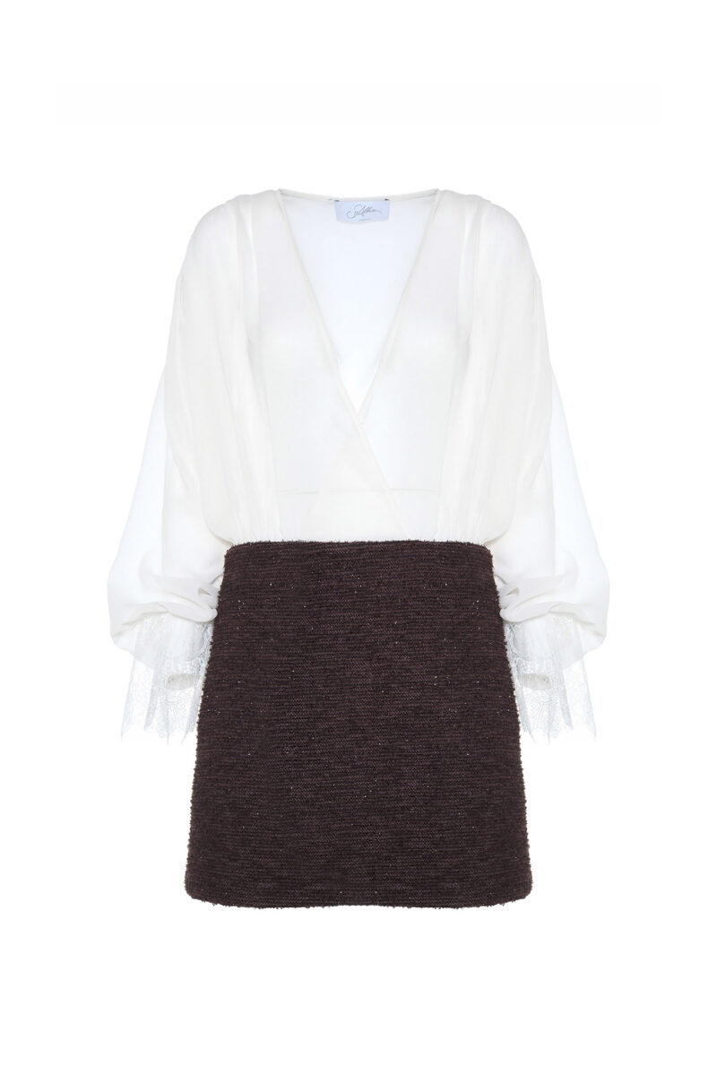 ASSEMBLED DRESS IN BOUCLE AND CHIFFON
