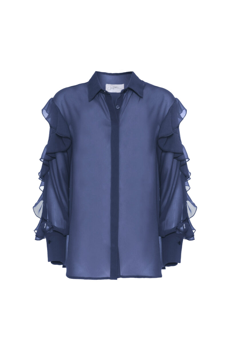 CAMICIA FLUIDA IN CHIFFON CON VOLANT - immagine 7