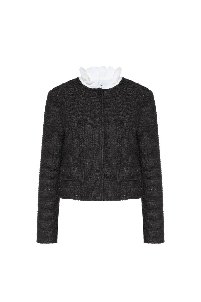GIACCA IN BOUCLÉ CON COLLO IN CHIFFON - immagine 5