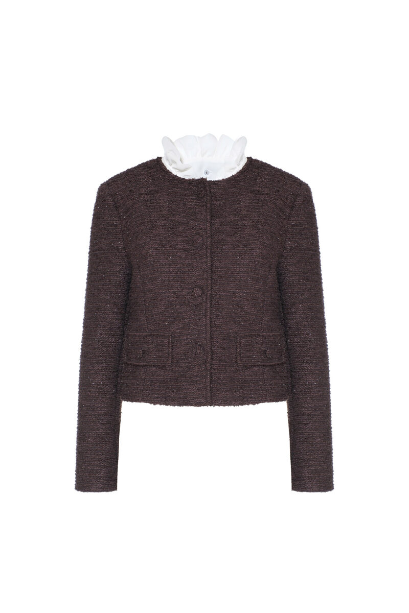 GIACCA IN BOUCLÉ CON COLLO IN CHIFFON
