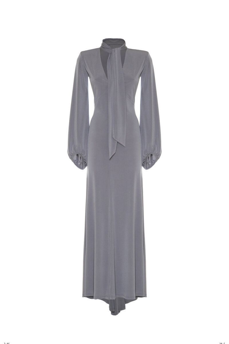 LONG JERSEY DRESS WITH SCARF COLLAR