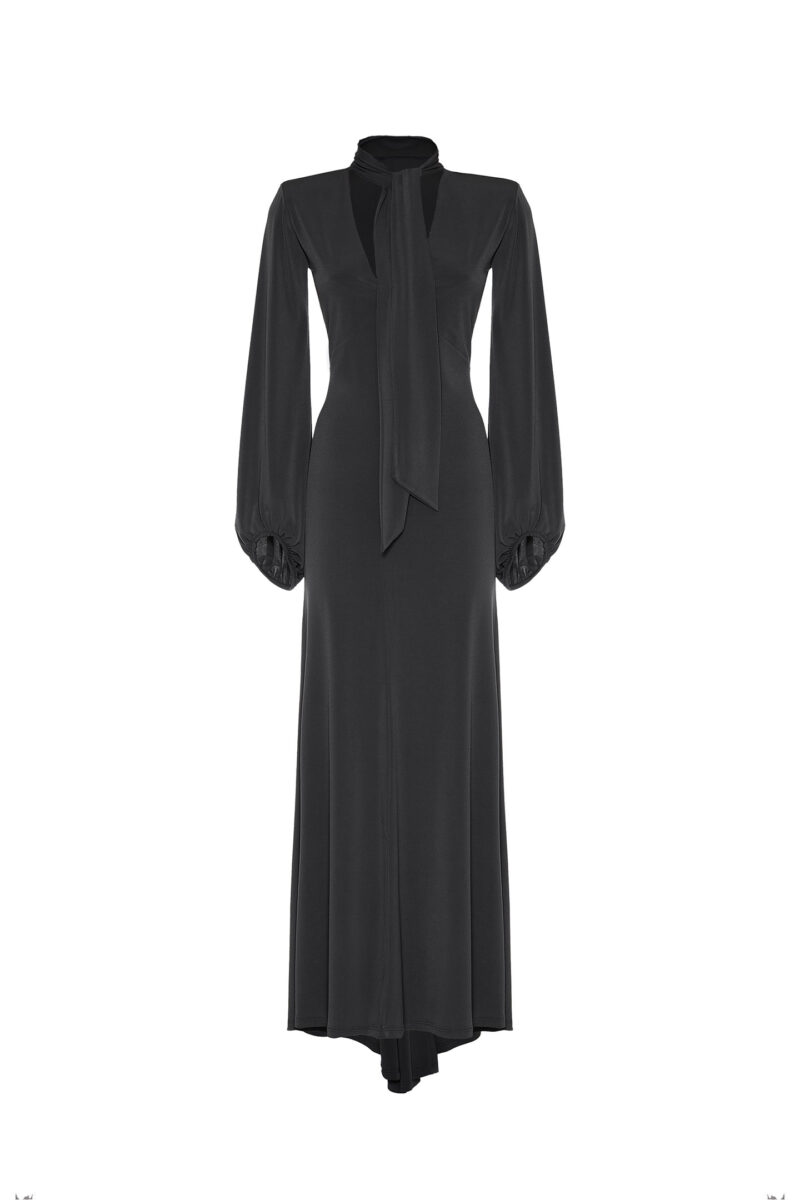 LONG JERSEY DRESS WITH SCARF COLLAR - Image 8