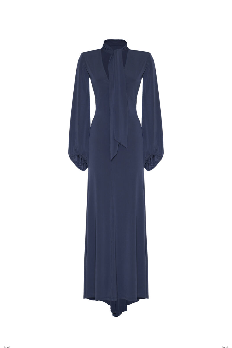 LONG JERSEY DRESS WITH SCARF COLLAR - Image 6
