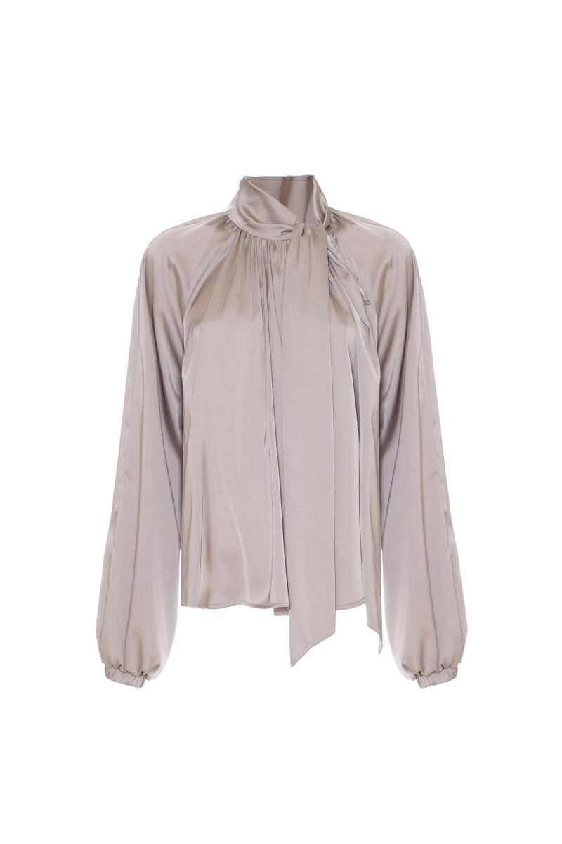 BLUSA CON COLLO A SCIARPA IN RASO - immagine 7