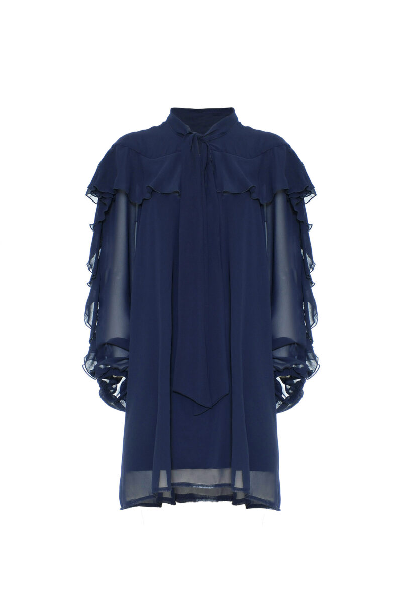 DRESS WITH RUFFLES AND CHIFFON FLARES