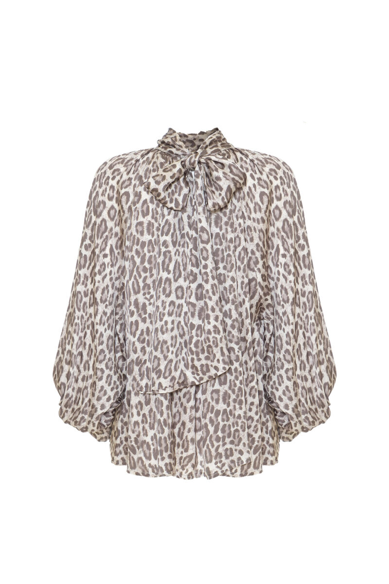 LEOPARD PRINT BLOUSE WITH BOW
