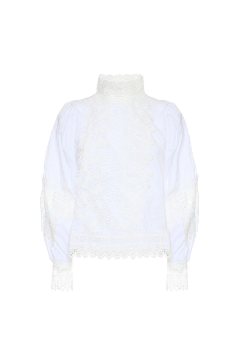 POPLIN BLOUSE WITH LACE INLAYS