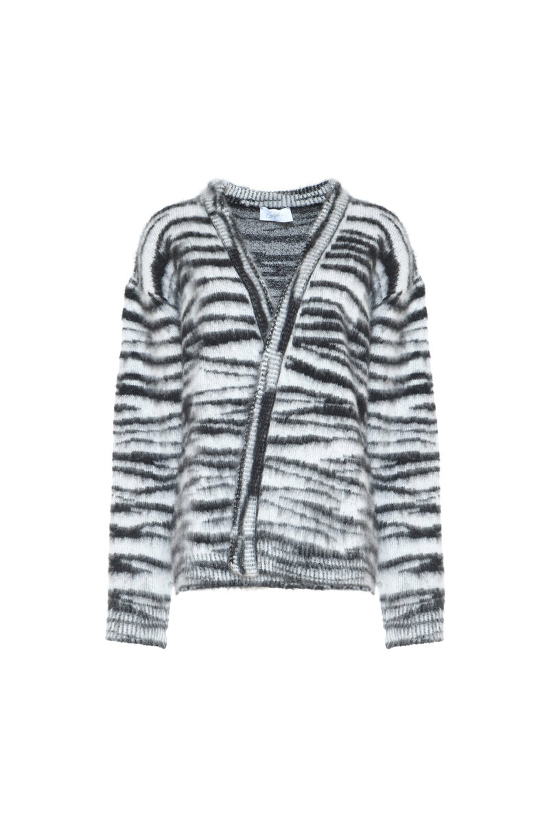 MIXED YARN CARDIGAN WITH ZEBRA JACQUARD - Image 4