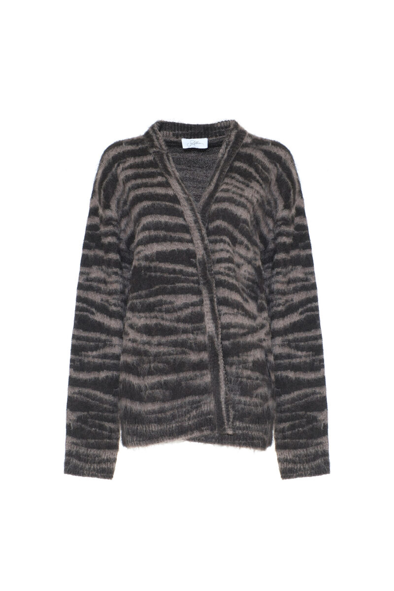 MIXED YARN CARDIGAN WITH ZEBRA JACQUARD