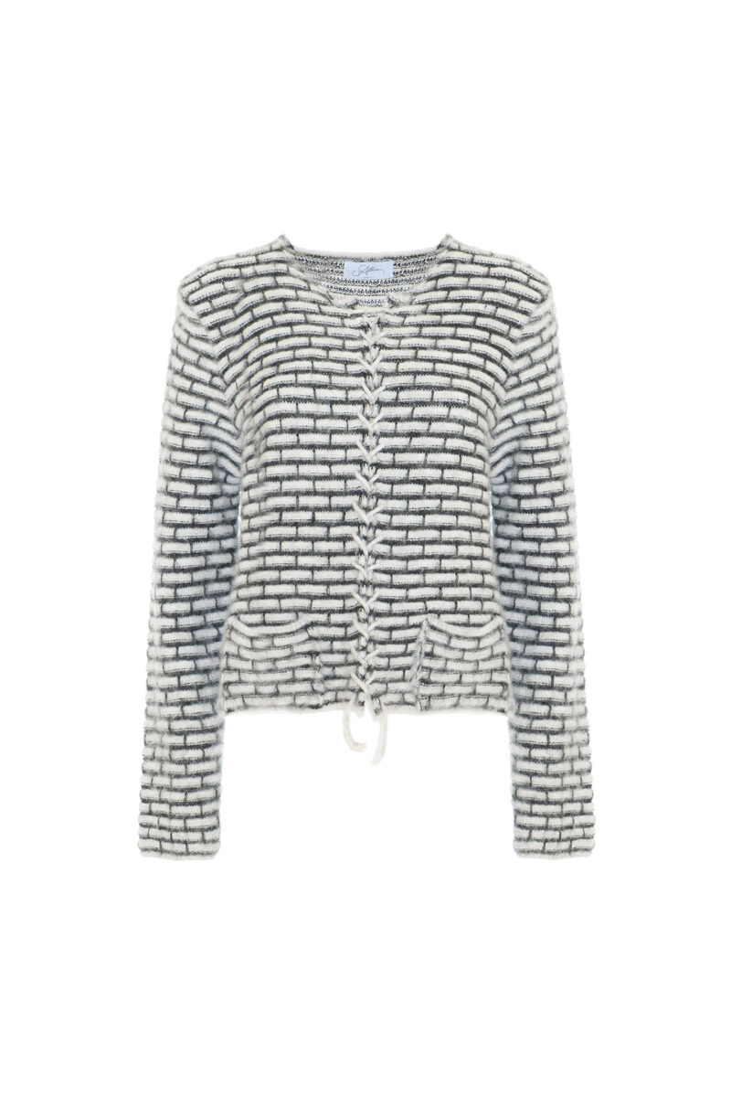 WOOL BLEND CARDIGAN WITH CHECK PATTERN