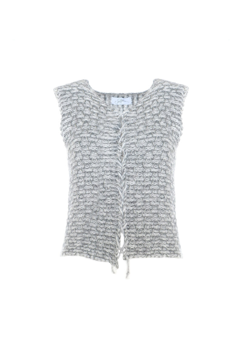 WOVEN WOOL-BLEND CHECK JACQUARD VEST