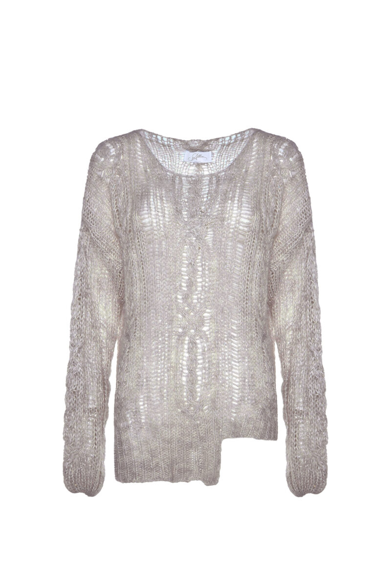 CABLE KNIT AND MESH-STITCH WOOL BLEND SWEATER - Image 4