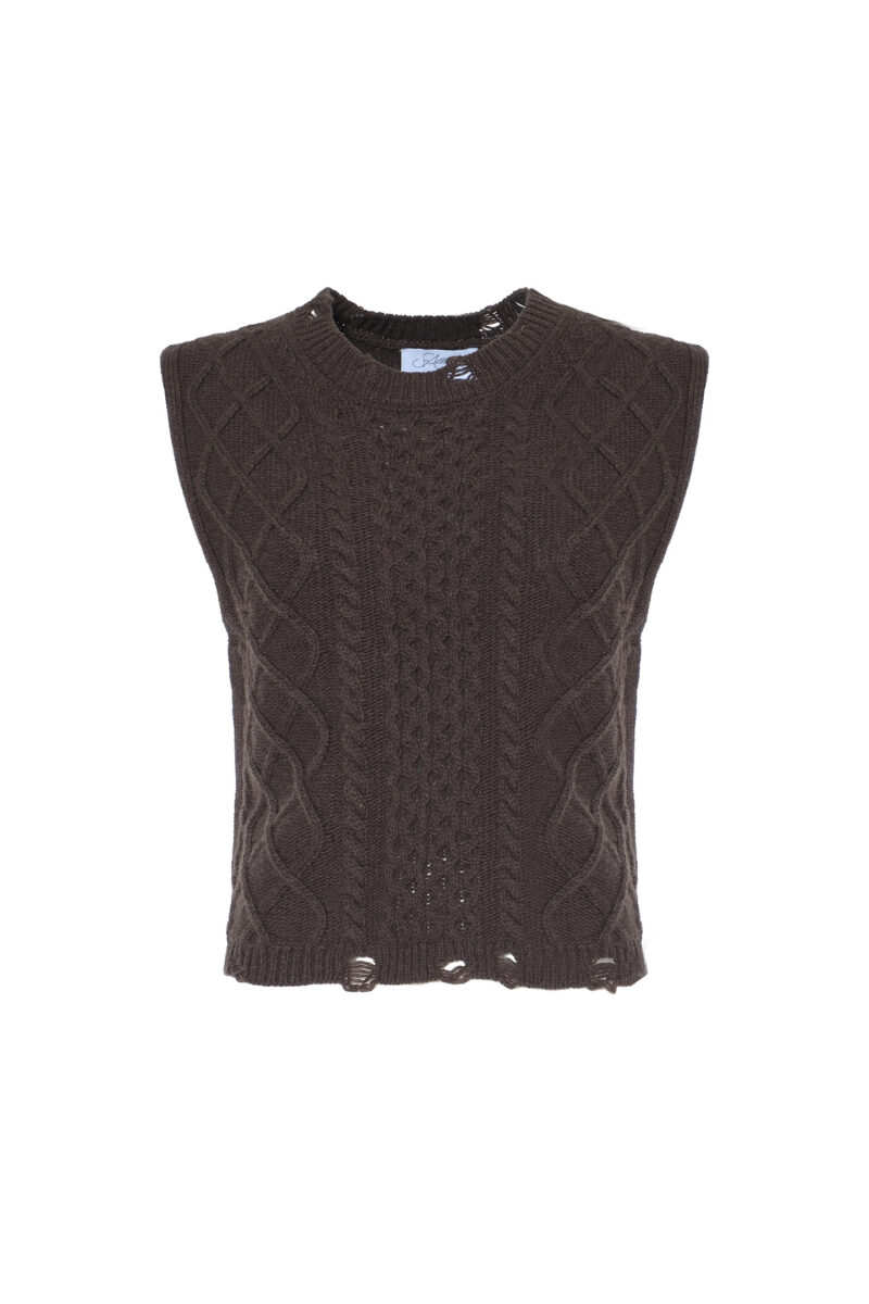 WOVEN WOOL BLEND VEST WITH RIPPED DETAILS