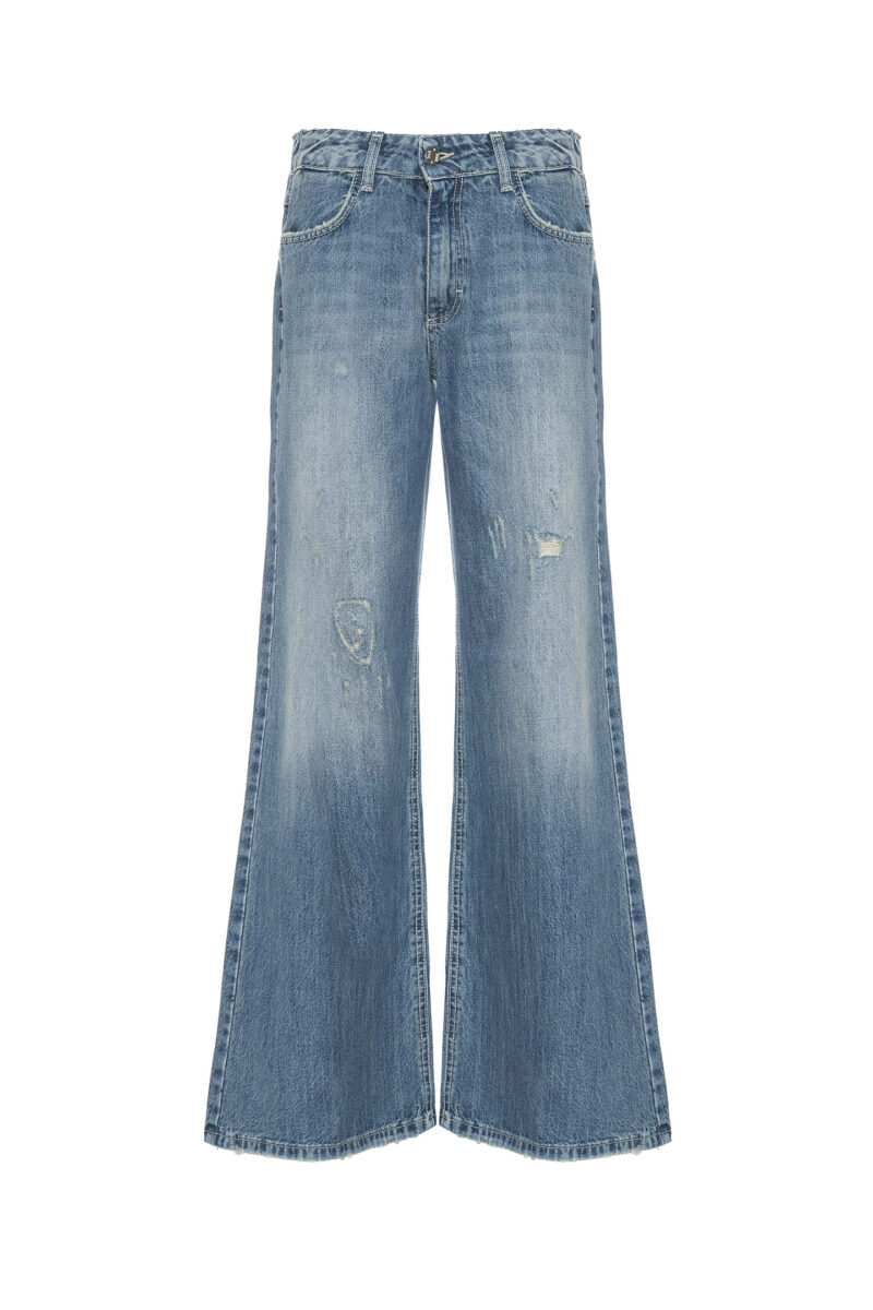 RELAXED FIT LOW-RISE JEANS WITH ELASTIC WAISTBAND