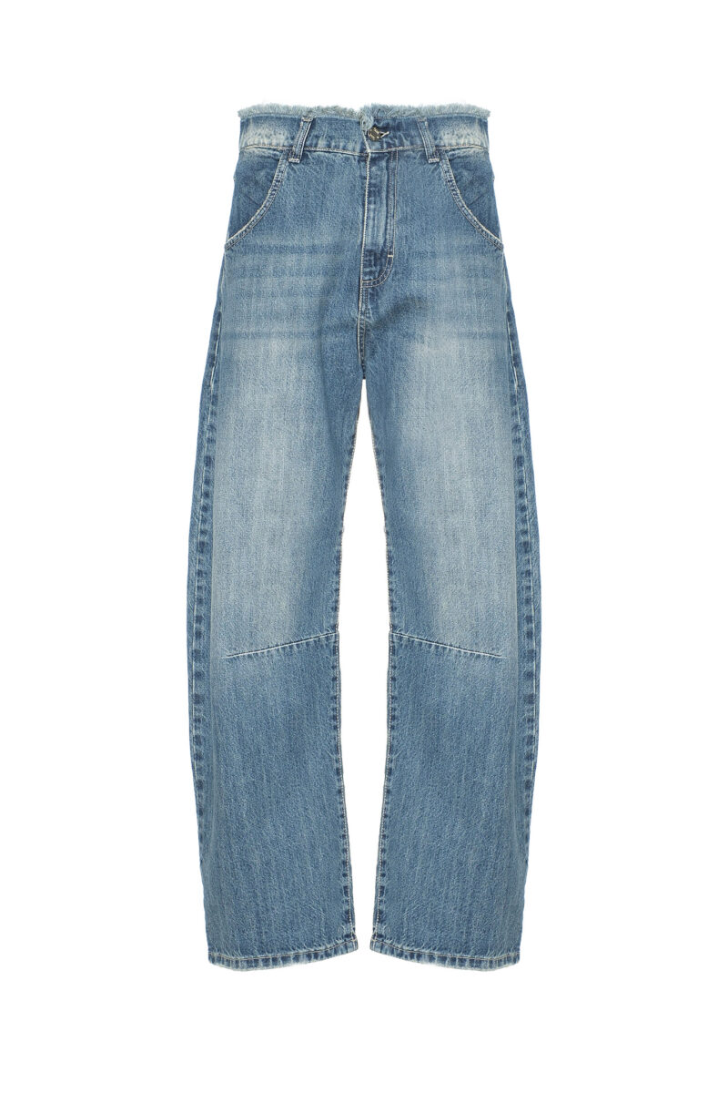 HIGH-WAISTED FRINGED BARREL JEANS