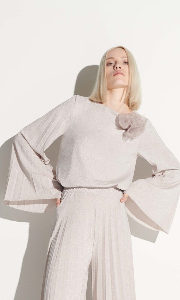 LUREX JERSEY BLOUSE WITH ORGANZA PIN