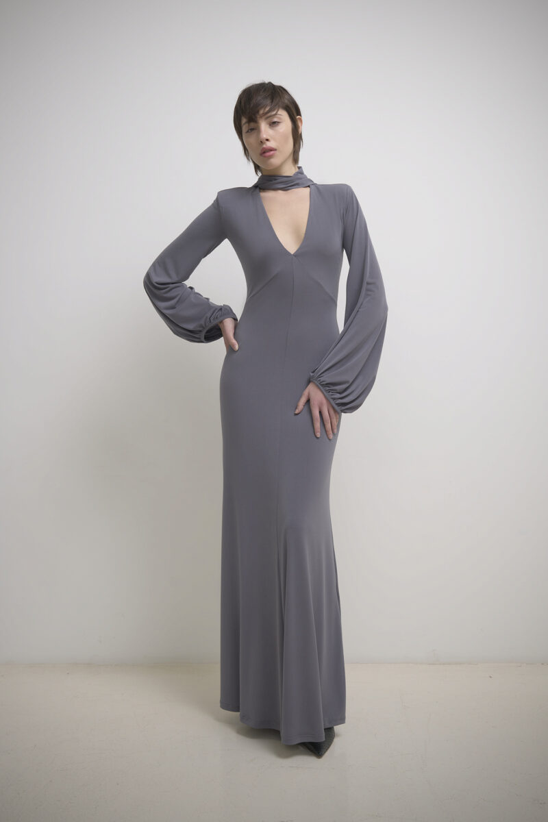 LONG JERSEY DRESS WITH SCARF COLLAR - Image 2
