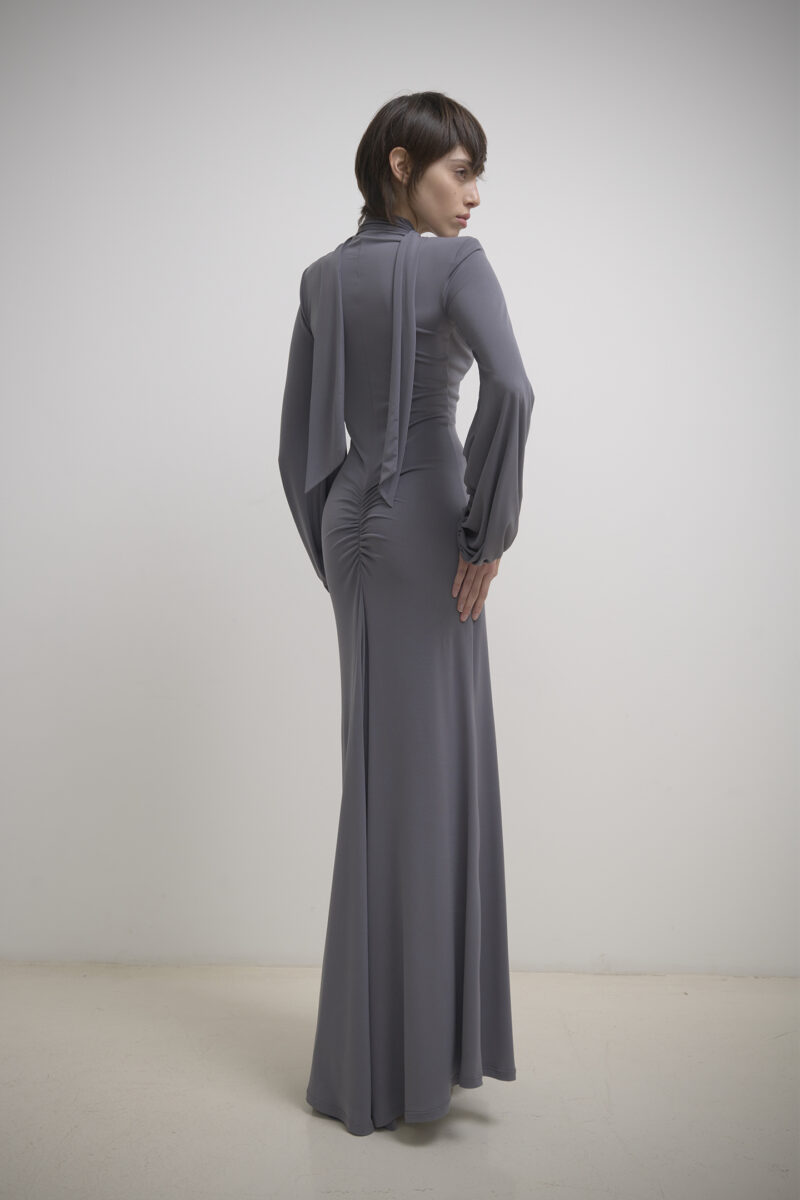 LONG JERSEY DRESS WITH SCARF COLLAR - Image 3