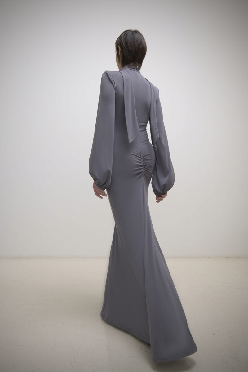 LONG JERSEY DRESS WITH SCARF COLLAR - Image 4