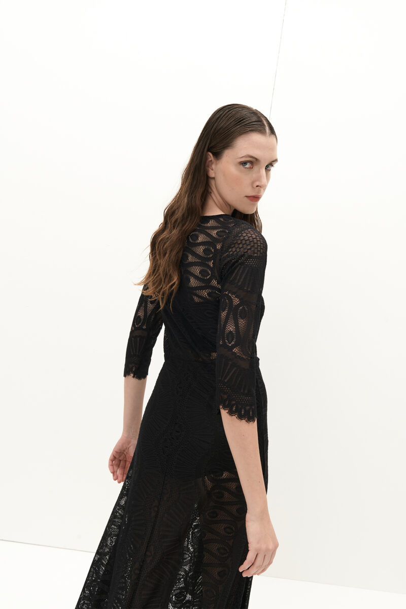 BOAT DRESS LONG SLEEVE ELBOW STRETCH LACE