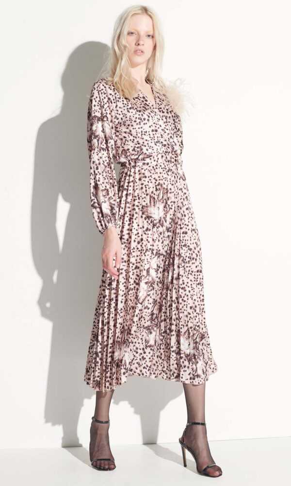 ANIMAL PATTERN PLEATED MIDIE DRESS