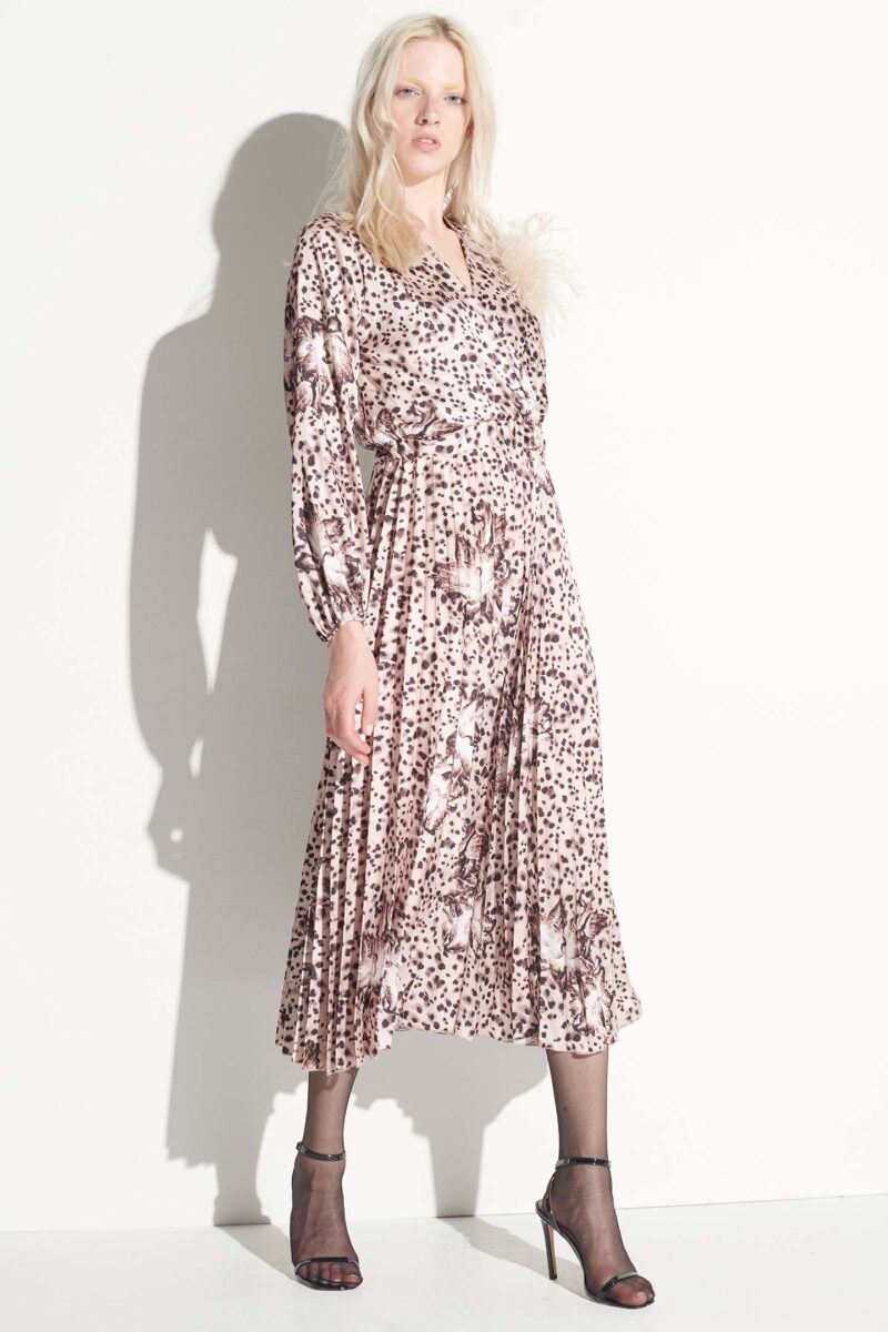 ANIMAL PATTERN PLEATED MIDIE DRESS