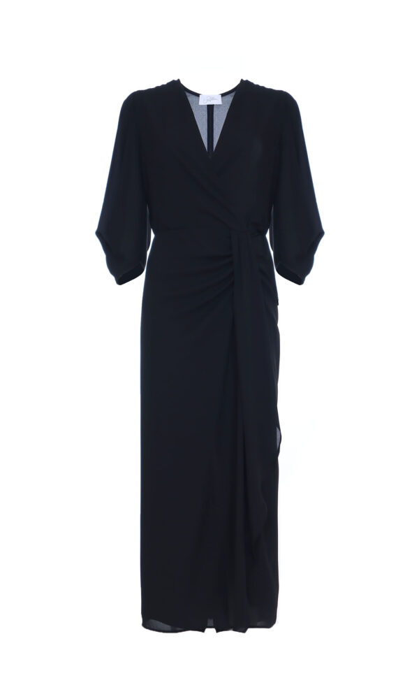 LONG DRESS CROSS SLEEVE 3/4 GEORGETTE