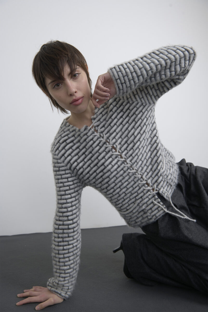 WOOL BLEND CARDIGAN WITH CHECK PATTERN - Image 2
