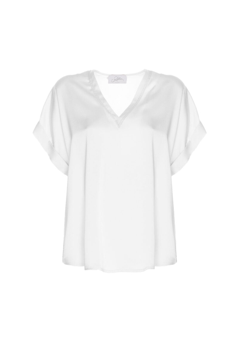 V-NECK BLOUSE WITH SHORT SLEEVES IN SATIN