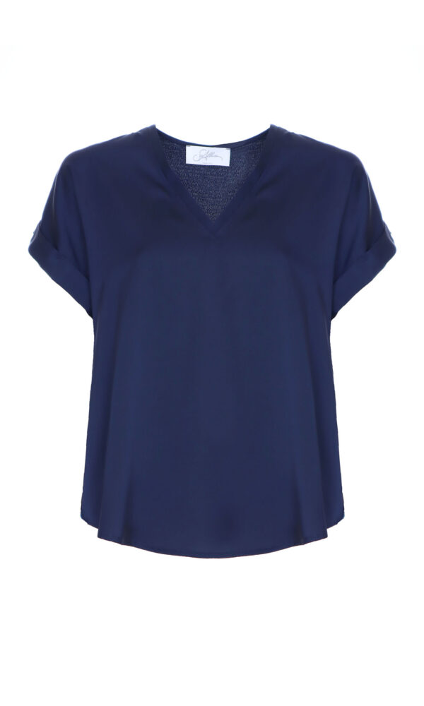 V-NECK BLOUSE WITH SHORT SLEEVES IN SATIN