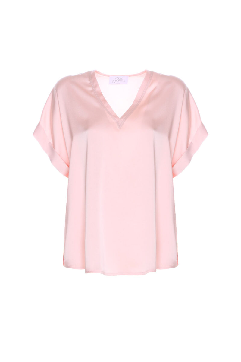 V-NECK BLOUSE WITH SHORT SLEEVES IN SATIN