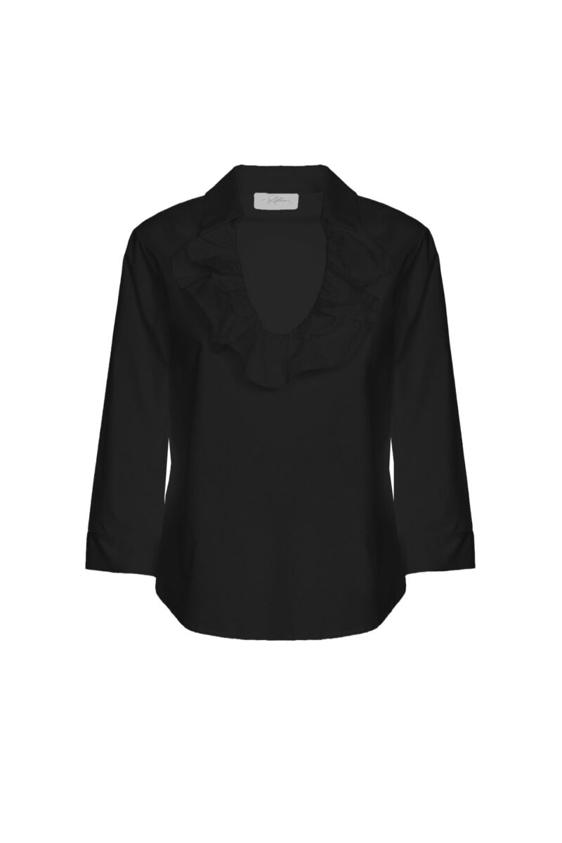 POPLIN BLOUSE JOINED MADONNA NECKLINE WITH ROUGES