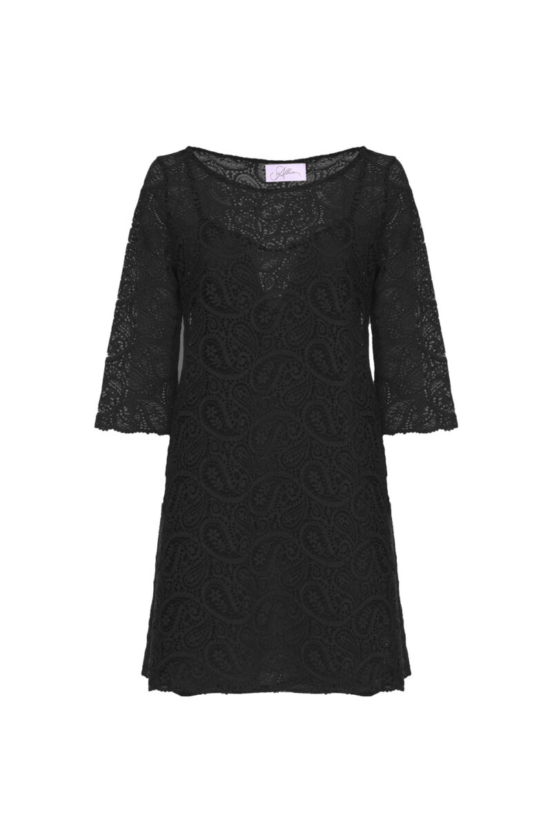 SHORT TUNIC DRESS WITH LACE BOAT NECKLINE