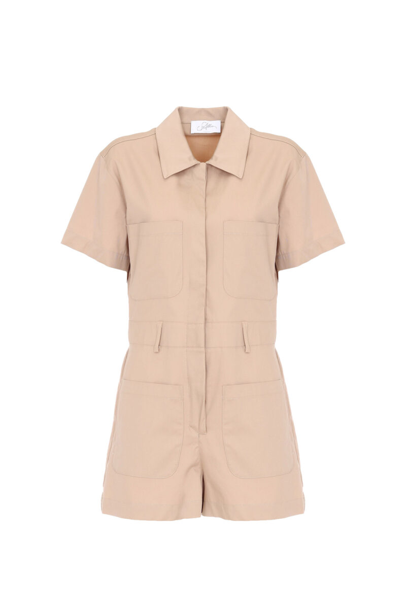 SHORT-SLEEVED JUMPSUIT WITH STRETCH COTTON SHORT