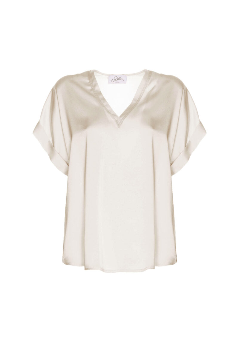 BLUSA SCOLLO A V IN RASO