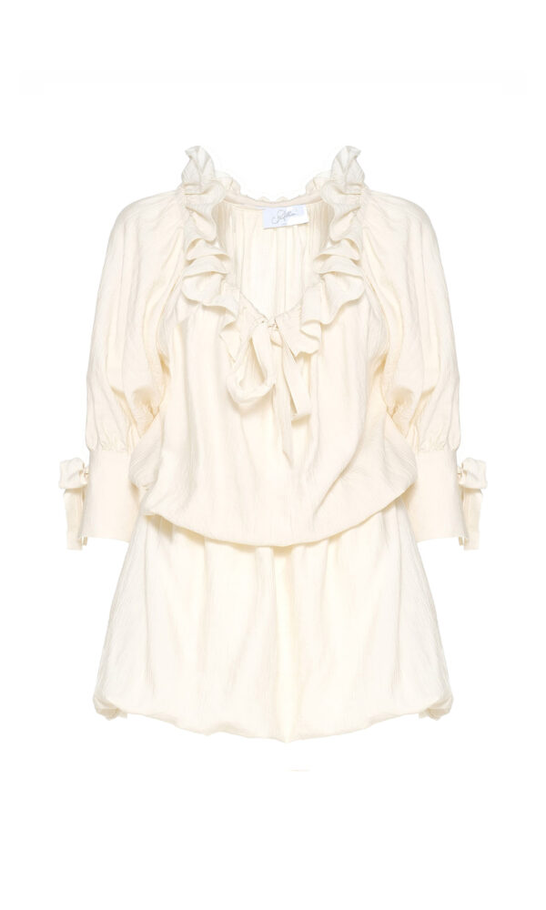 ABITO CORTO CON VOLANT E LACCETTI