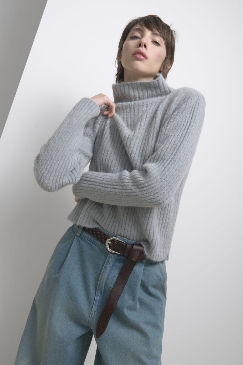 MAGLIA LUPETTO A COSTE IN ALPACA - immagine 2