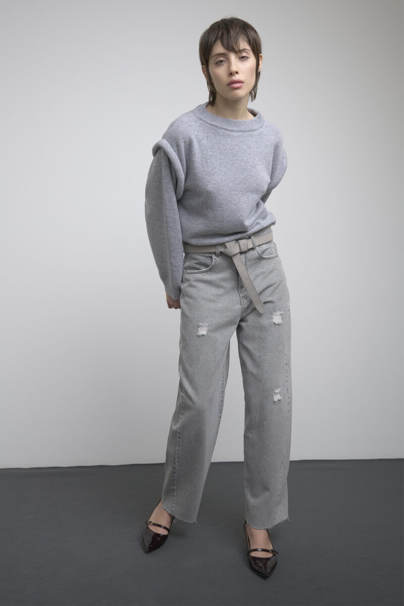 JEANS DRITTO IN DENIM GRIGIO CHIARO - immagine 2