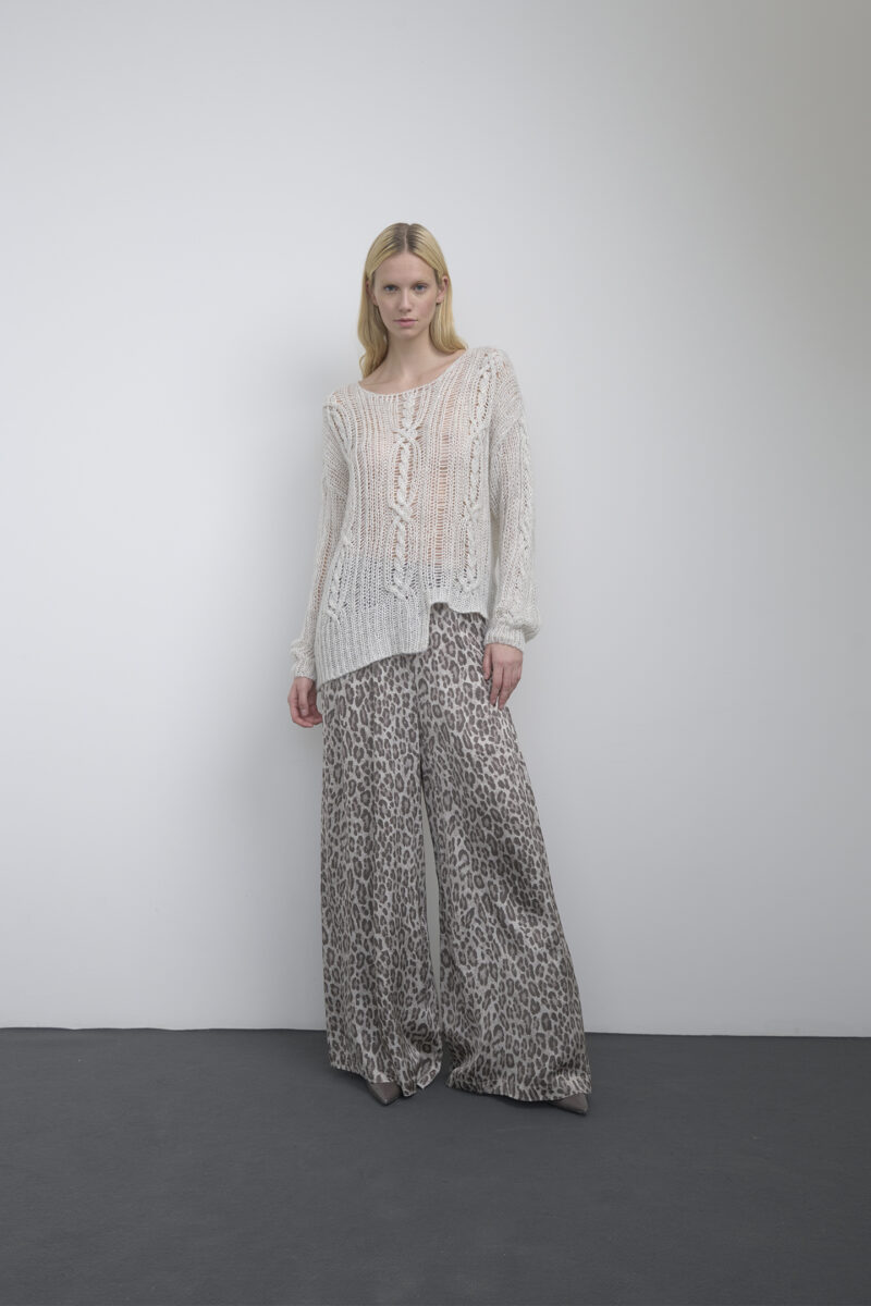 LEOPARD PRINT SATIN PALAZZO TROUSERS - Image 4