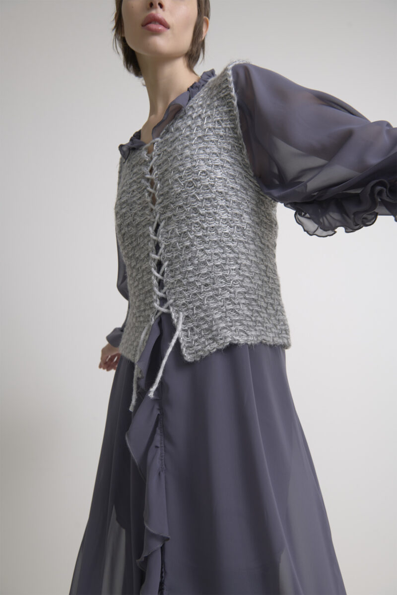 WOVEN WOOL-BLEND CHECK JACQUARD VEST - Image 3